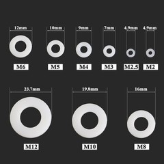 Sutemribor Nylon Flat Washer Assortment M2 M2.5 M3 M4 M5 M6 M8 M10 M12, White