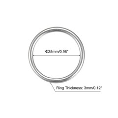 316 Stainless Steel Round Ring Welded O-Rings 25mm(0.98″) ID 3mm Thick 4pcs