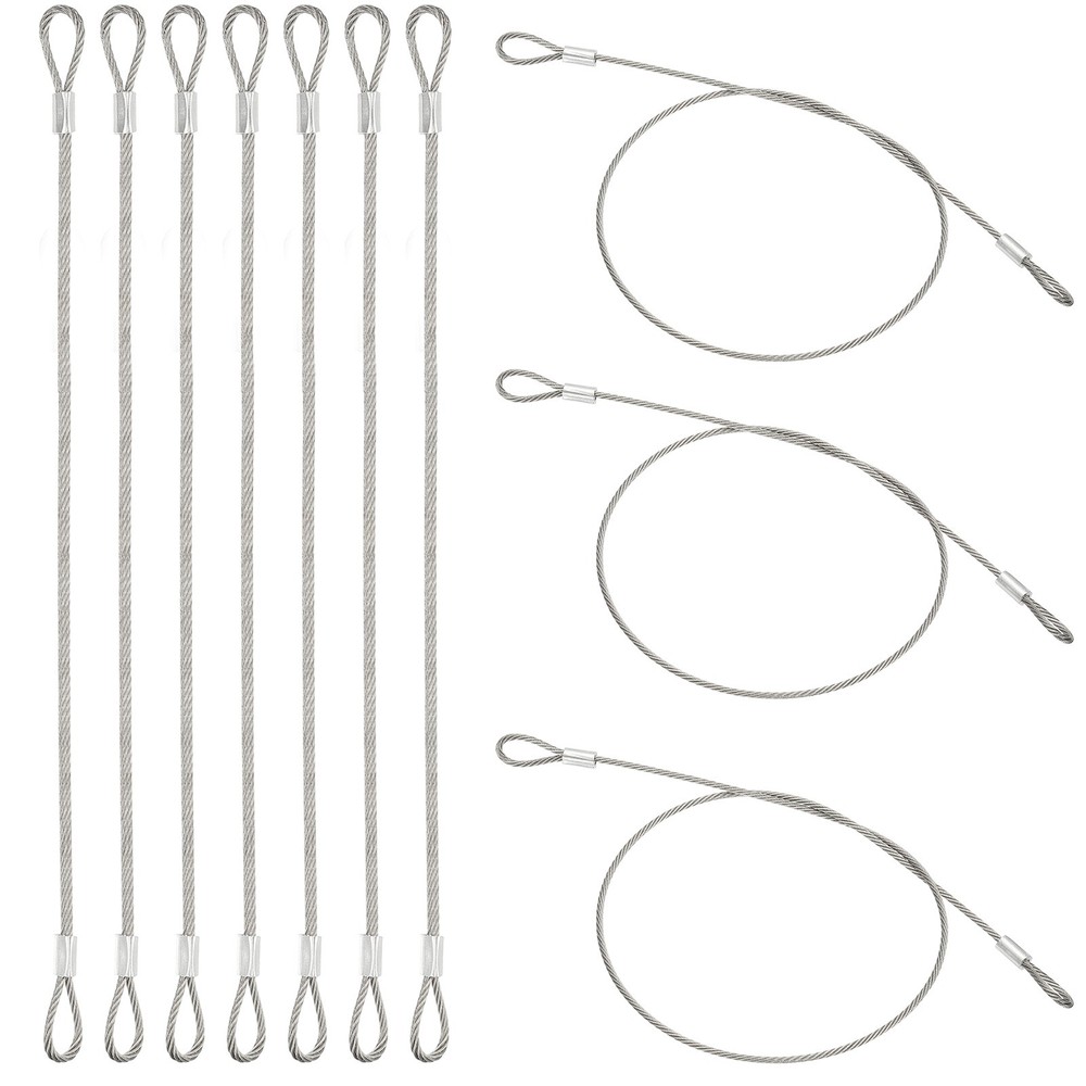10 Pcs Dia. 2mm 20″ Long Stainless Security Ropes with Double Loops, Silver
