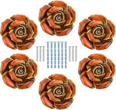 Yetaha 6 Pack Vintage Ceramic Cabinet Knobs, Rose Drawer Pulls, Orange