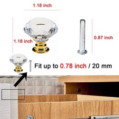 YourGift 12 Pack Drawer Knobs Diamond Shaped Crystal 30 mm, 12 Pack, Gold
