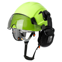 Site safety helmet, built-in visor, glasses, earplugs, standard C