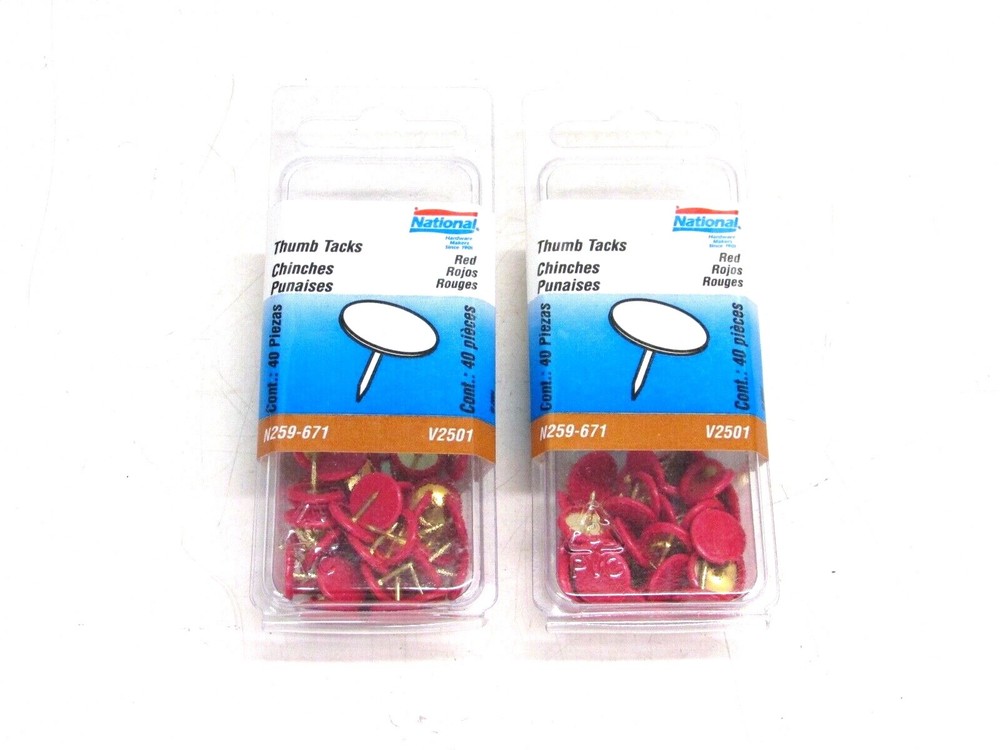 NEW! LOT OF (80) NATIONAL MFG. RED FINISH THUMB TACKS, N259-671