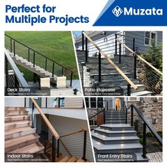 Muzata Black 36 Inch Stair Cable Railing Post for 25-35 Degrees 36″,