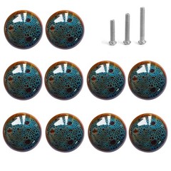 Perphin Vintage Blue Cabinet Knobs 10 Pack Glazed Small(33 mm), 10