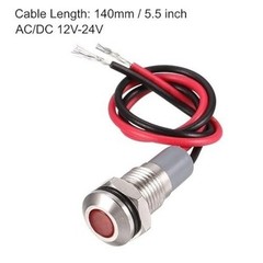 12V-24V AC/DC Waterproof Metal Shell Red LED Warning Light, 8mm Pan Color: Red