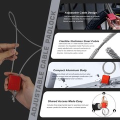BOZZYS 3ft Steel Cable Lock w/ 3 Keys, Weatherproof Aluminum Padlock for Bikes