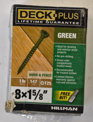 Hillman Deck Plus Exterior Deck Screws Fasteners 147 Pack 8 x 1-5/8″ Green 48397