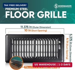 Shoemaker 4×10 Floor Register – Black Heavy Duty Metal Floor Vent Cover for Home