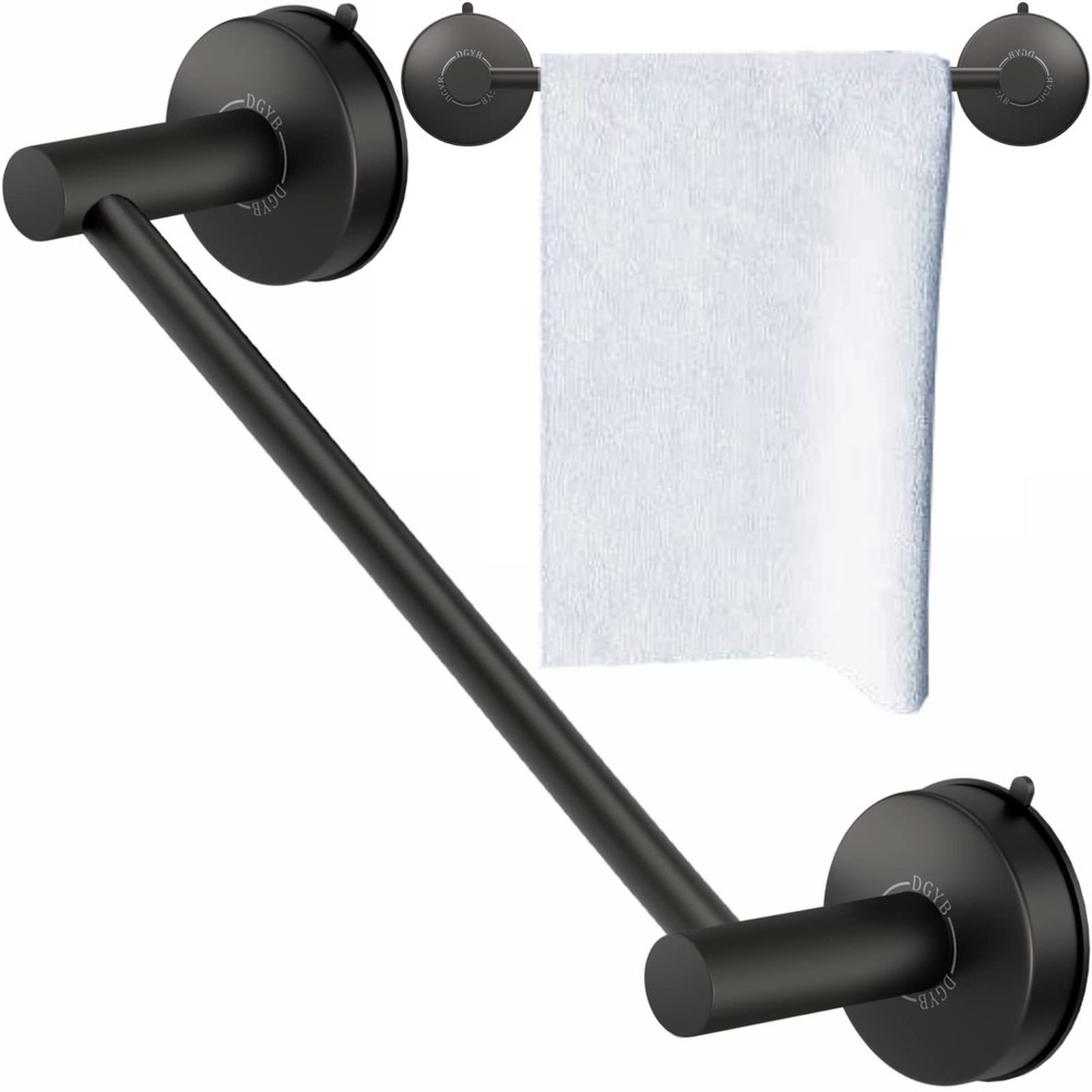DGYB 17″ Matte Black Suction Cup Towel Bar Holder Stainless Steel Bathroom